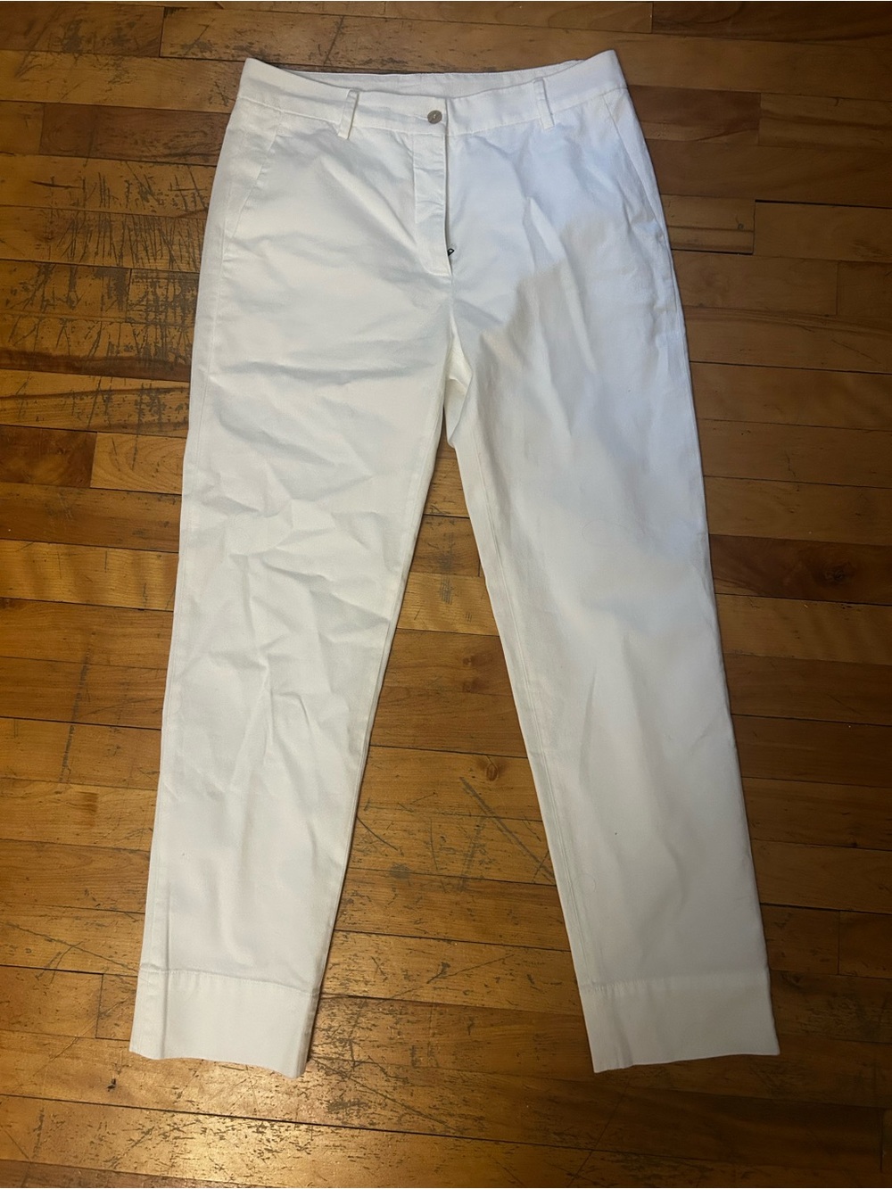 Women's White Tapered Cotton Trousers